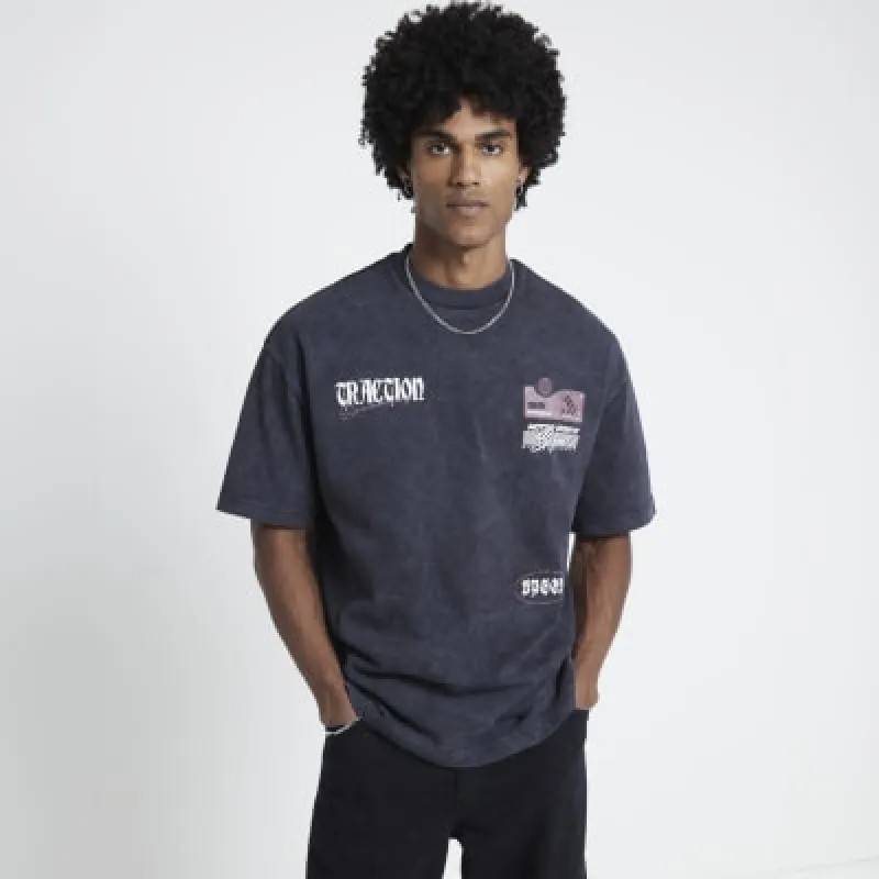 Black Traction Motorcross Graphic T-Shirt made by River Island