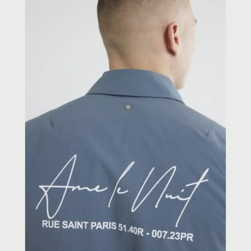 Blue Graphic Padded Shacket sold by River Island