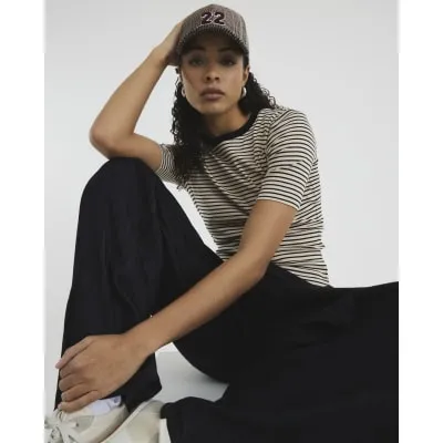 Cream Short Sleeve Stripe T-Shirt sold by River Island