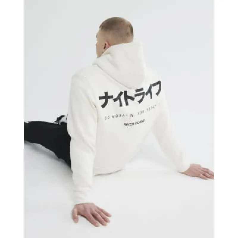 Ecru Regular Fit Shinjuku RI Hoodie sold by River Island