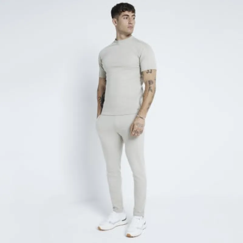 Stone Muscle Fit Pique T-Shirt sold by River Island