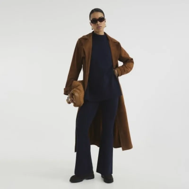 Navy Knitted Flared Trousers sold by River Island