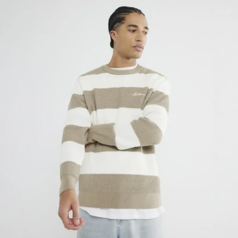 Stone Long Sleeve Waffle Knit Stripe Jumper sold by River Island