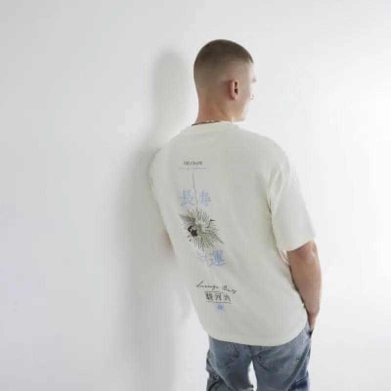 Ecru Japan Vertical Crane T-Shirt sold by River Island