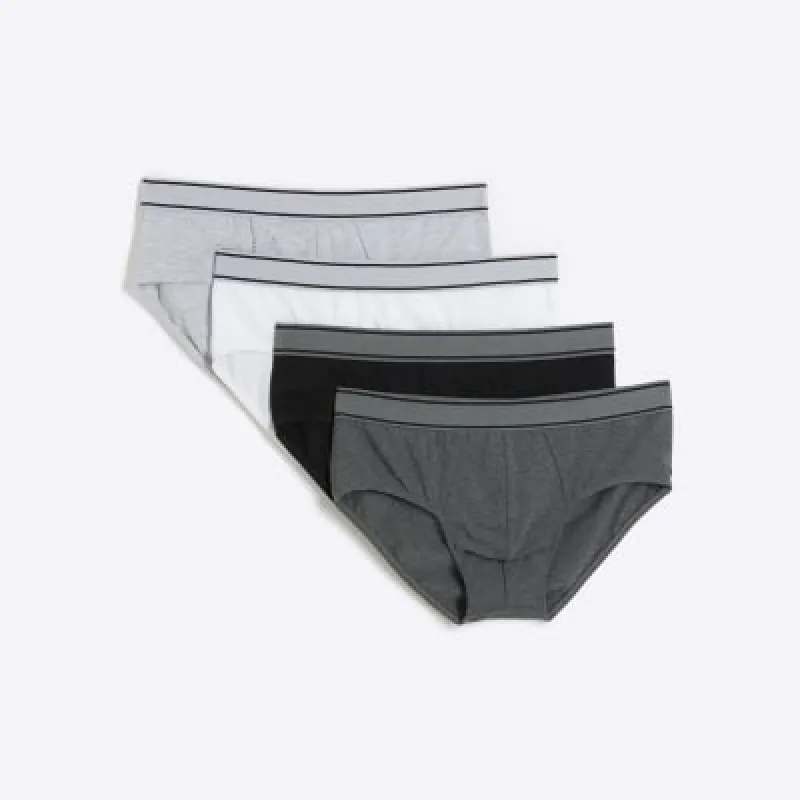 4 Pack grey cotton stretch briefs sold by River Island