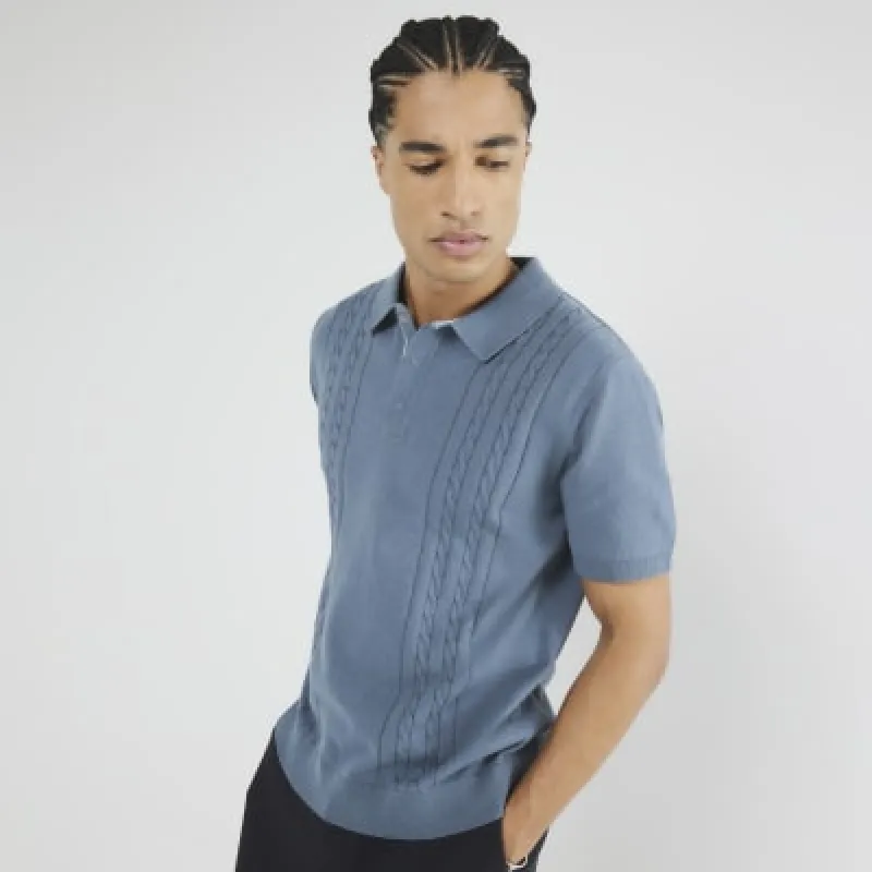 Blue Slim Fit Short Sleeve Polo Shirt sold by River Island