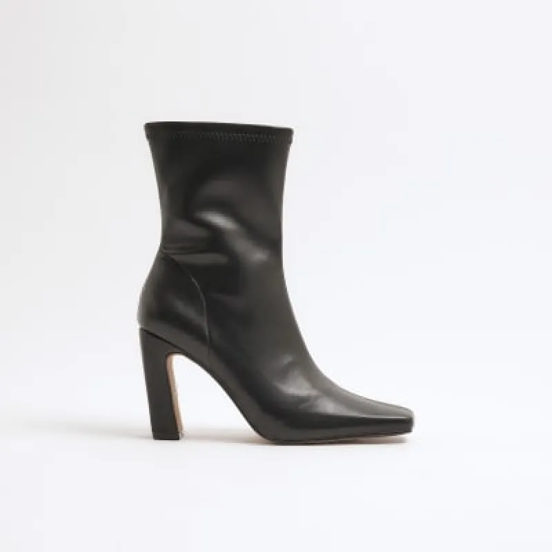 Black Faux Leather Heeled Sock Boots sold by River Island