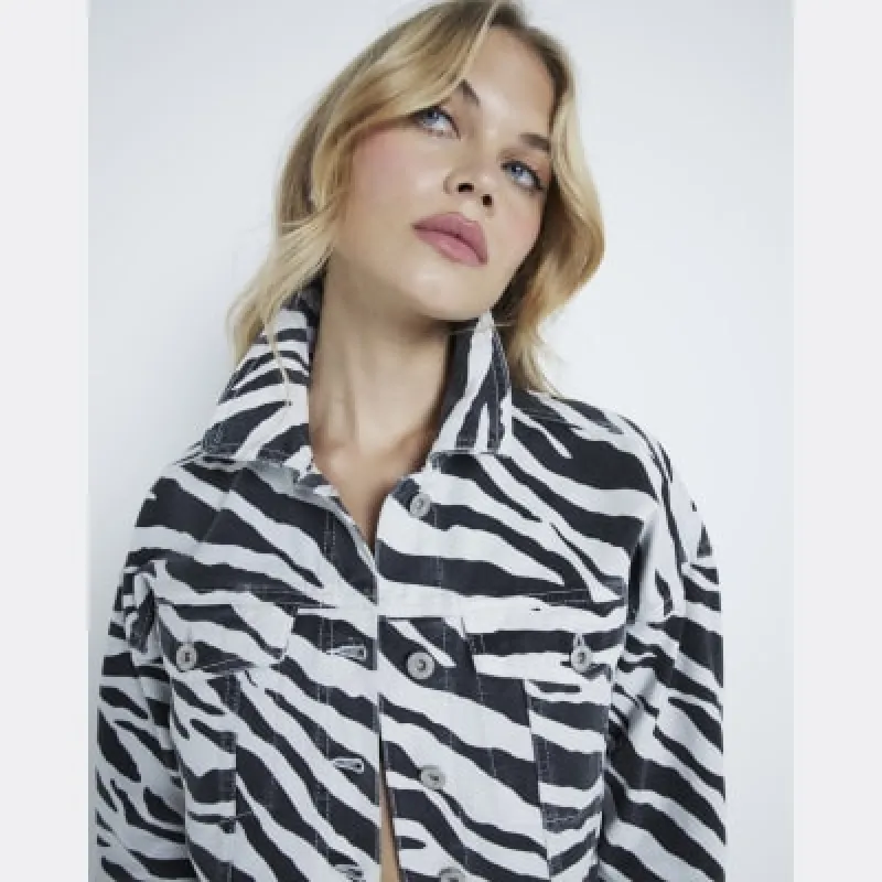 Black Zebra Denim Jacket sold by River Island