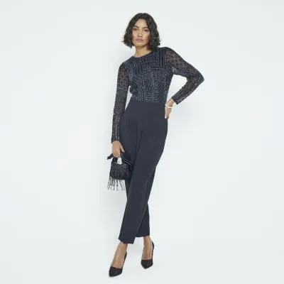 Black Premium Embellished Beaded Bodysuit sold by River Island