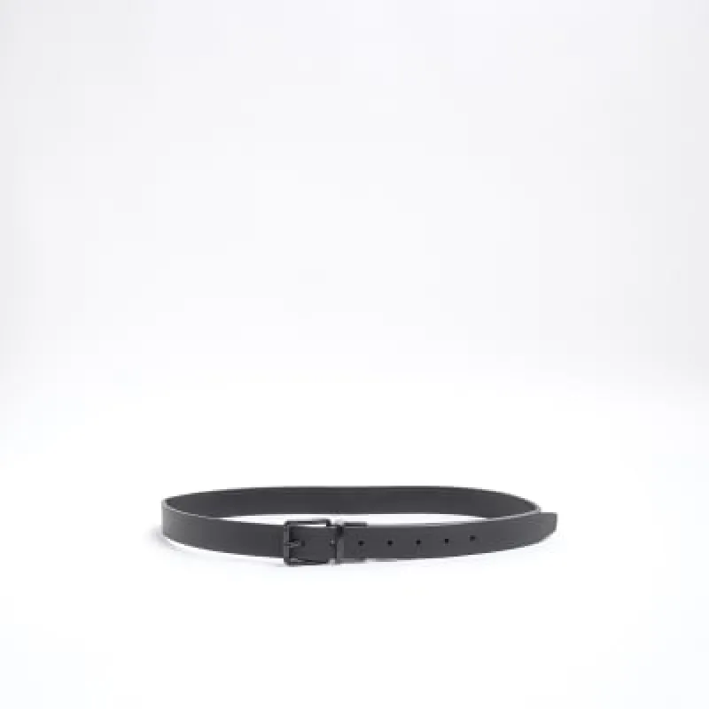 Black Faux Leather Reversible Textured Belt sold by River Island