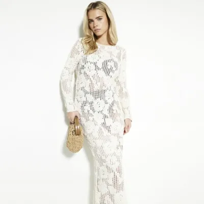 Petite Cream Floral Lace Maxi Dress sold by River Island