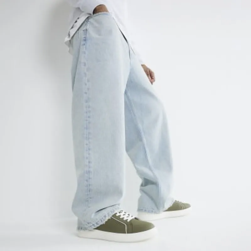 Khaki Faux Leather Lace Up Chunky Trainers sold by River Island