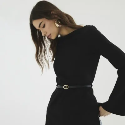 Black Long Sleeve Belted Tunic Top sold by River Island