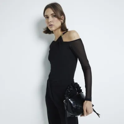 Black Layered Mesh Trim Top sold by River Island