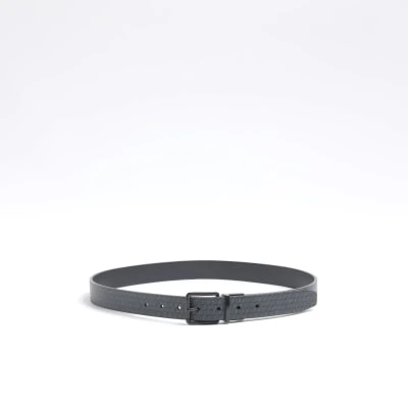 Black Faux Leather Monogram Reversible Belt sold by River Island