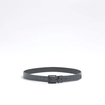 Black Faux Leather Monogram Reversible Belt sold by River Island