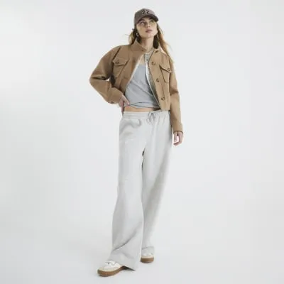 Brown Funnel Neck Cropped Jacket sold by River Island