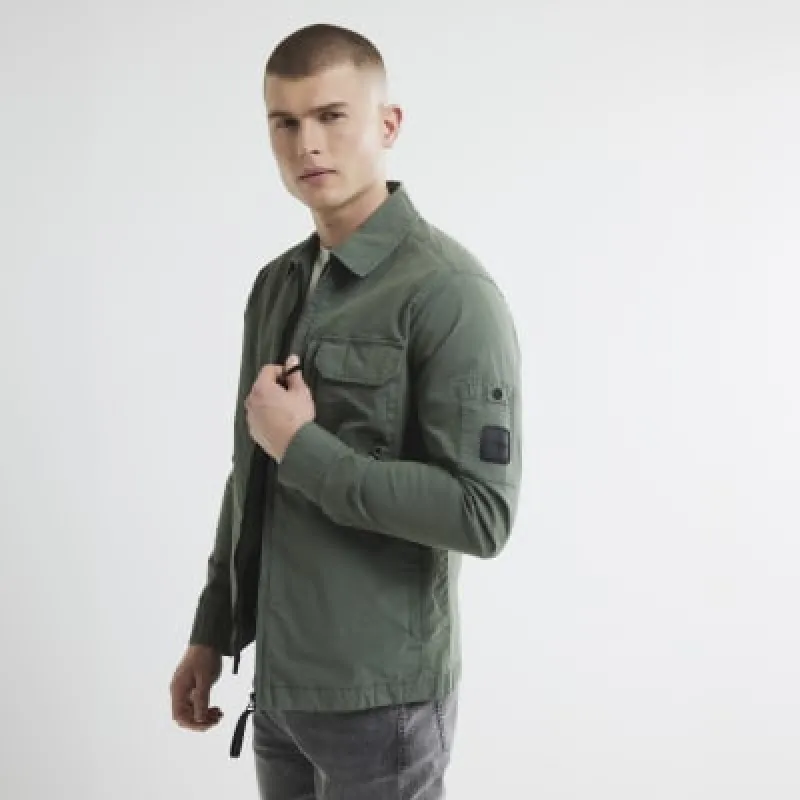 Green Long Sleeve Utility Pocket Shacket sold by River Island