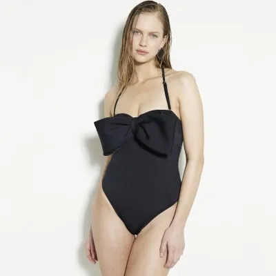 Black Bow Bandeau Swimsuit sold by River Island