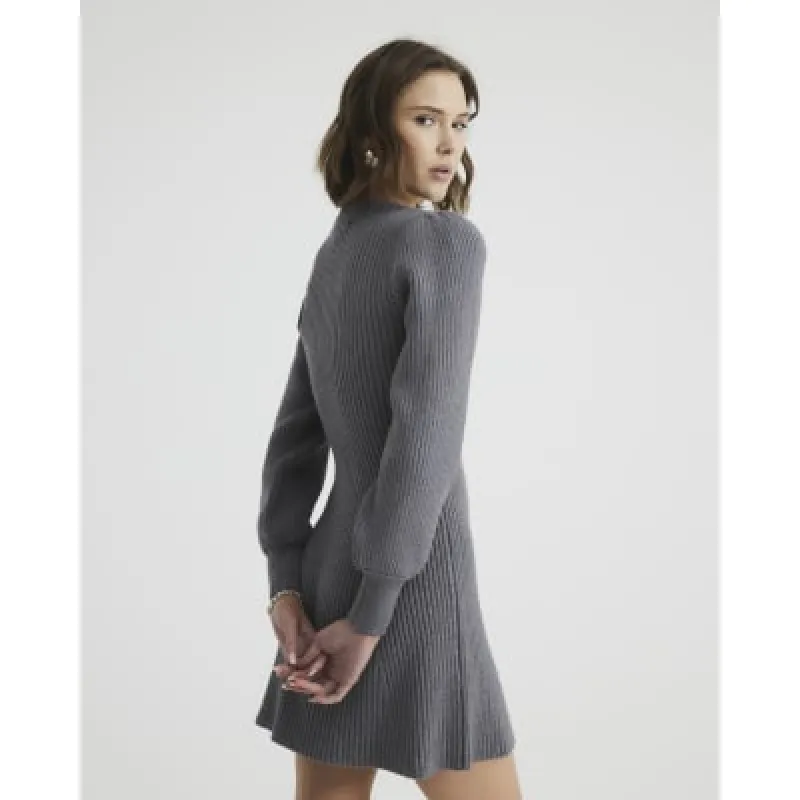 Grey Long Sleeve Knit Ribbed Mini Dress sold by River Island