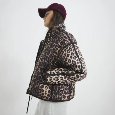 Brown Quilted Leopard Print Jacket sold by River Island