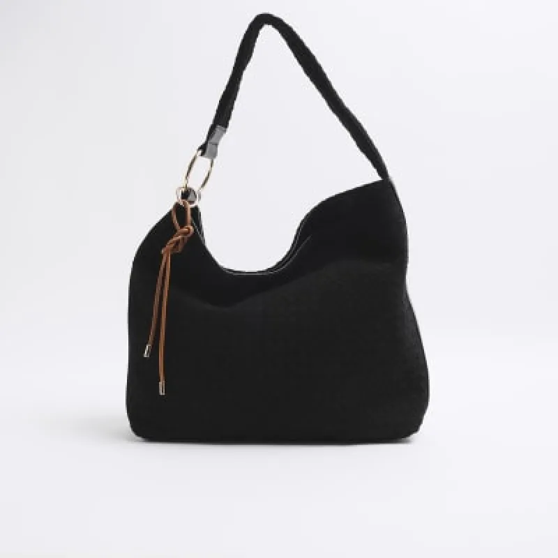Black Suedette Woven Shoulder Bag sold by River Island