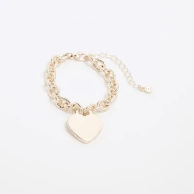 Pink Rose Gold Heart Chain Bracelet sold by River Island