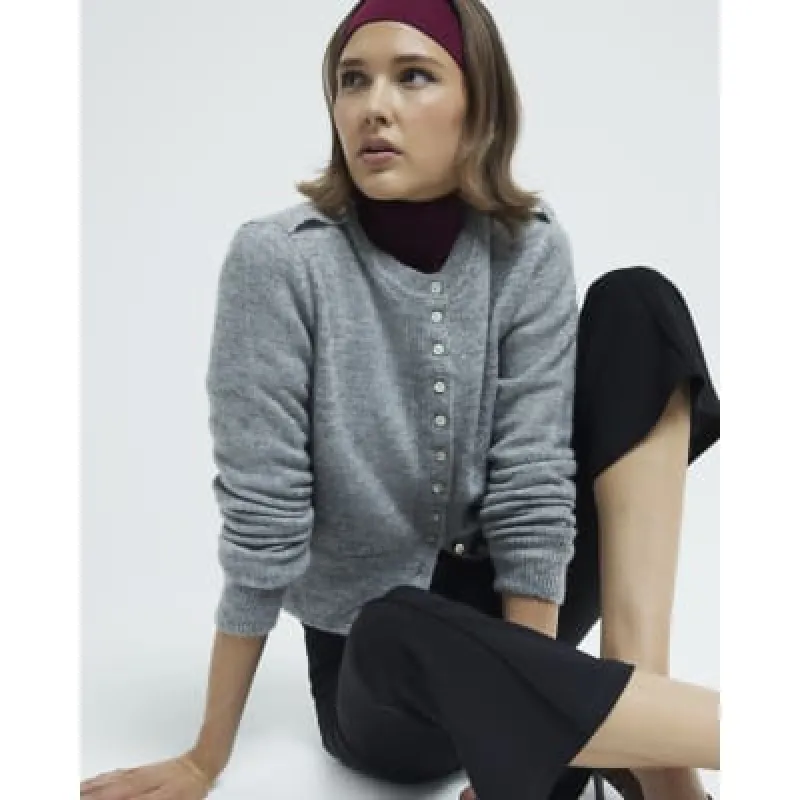 Grey Knit Button Up Cardigan made by River Island