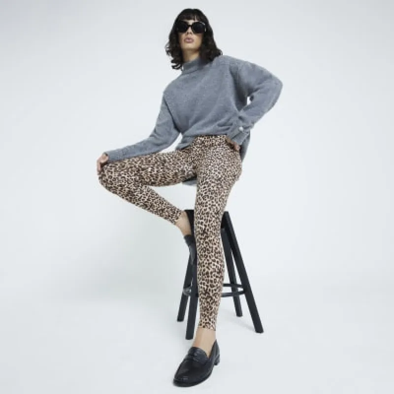 Brown High waisted Leopard Leggings sold by River Island