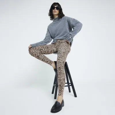 Brown High waisted Leopard Leggings sold by River Island