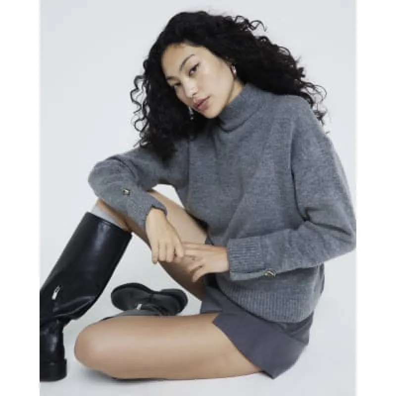Grey Oversized Roll Neck Jumper sold by River Island