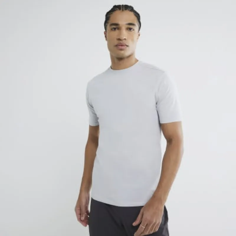 Grey Muscle Fit Short Sleeve T-Shirt sold by River Island