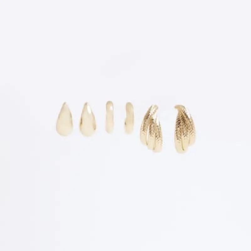 Gold 3 Pack Twist Hoop Earrings sold by River Island