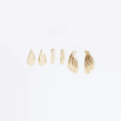 Gold 3 Pack Twist Hoop Earrings sold by River Island