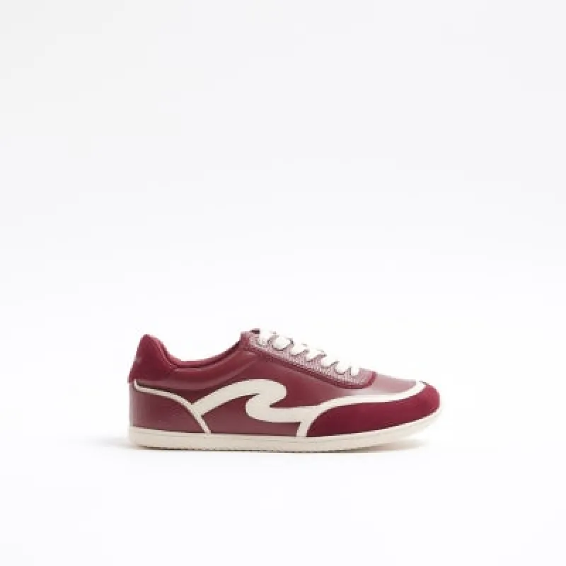 Red Faux Leather Lace Up Trainers sold by River Island