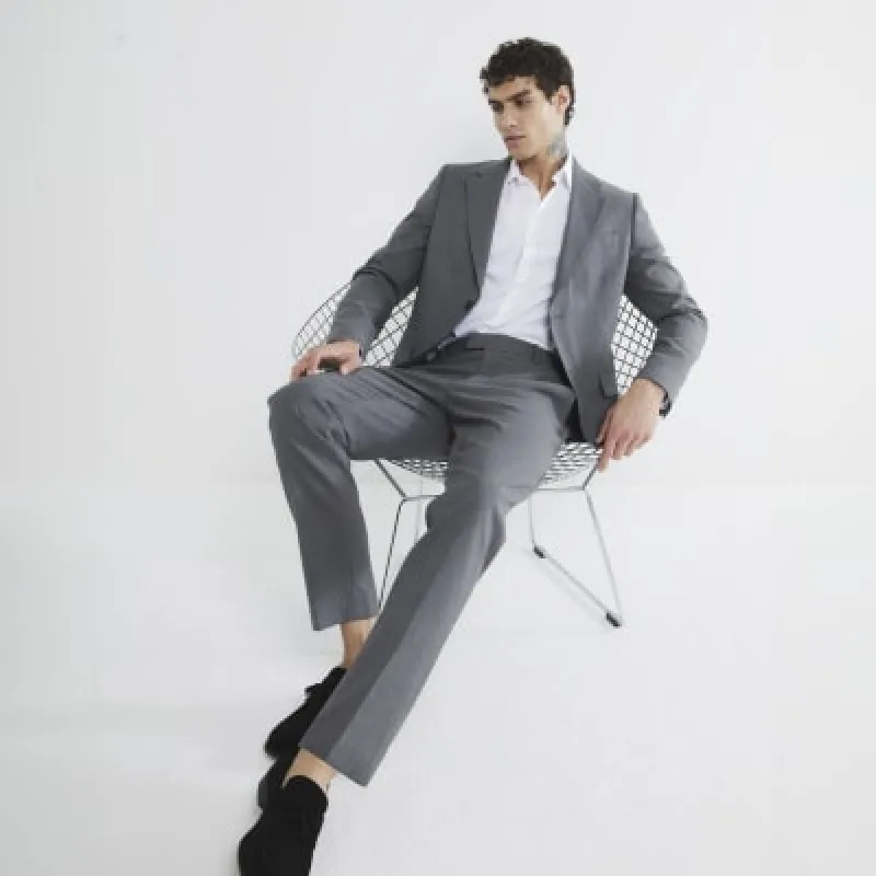 Grey Skinny Fit Suit Trousers sold by River Island