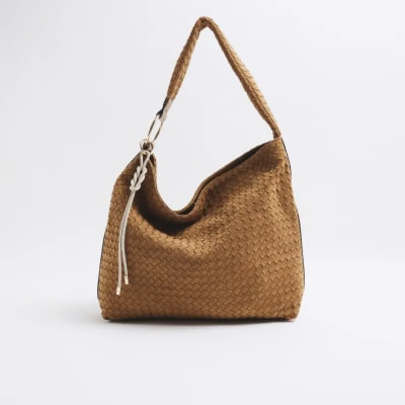 Brown Suedette Woven Shoulder Bag sold by River Island