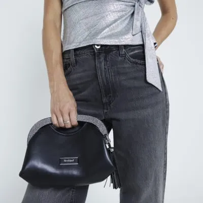 Black Diamante Handle Frame Clutch Bag sold by River Island