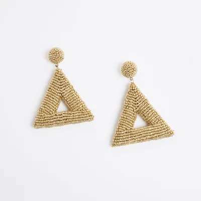 Gold Beaded Triangle Drop Earrings sold by River Island