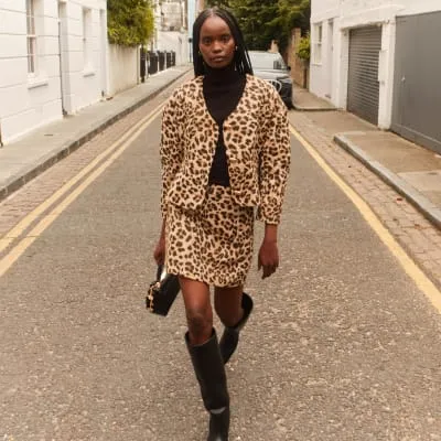 Brown Leopard Structured Mini Skirt sold by River Island
