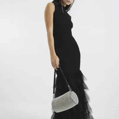 Silver Mesh Diamante Shoulder Bag sold by River Island