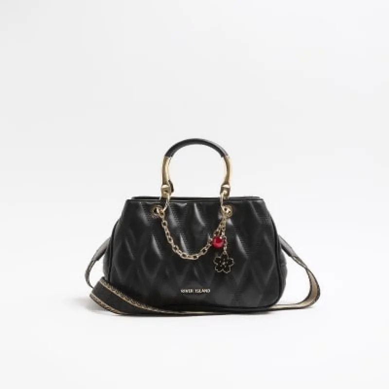 Black Faux Leather Quilted Tote Bag sold by River Island