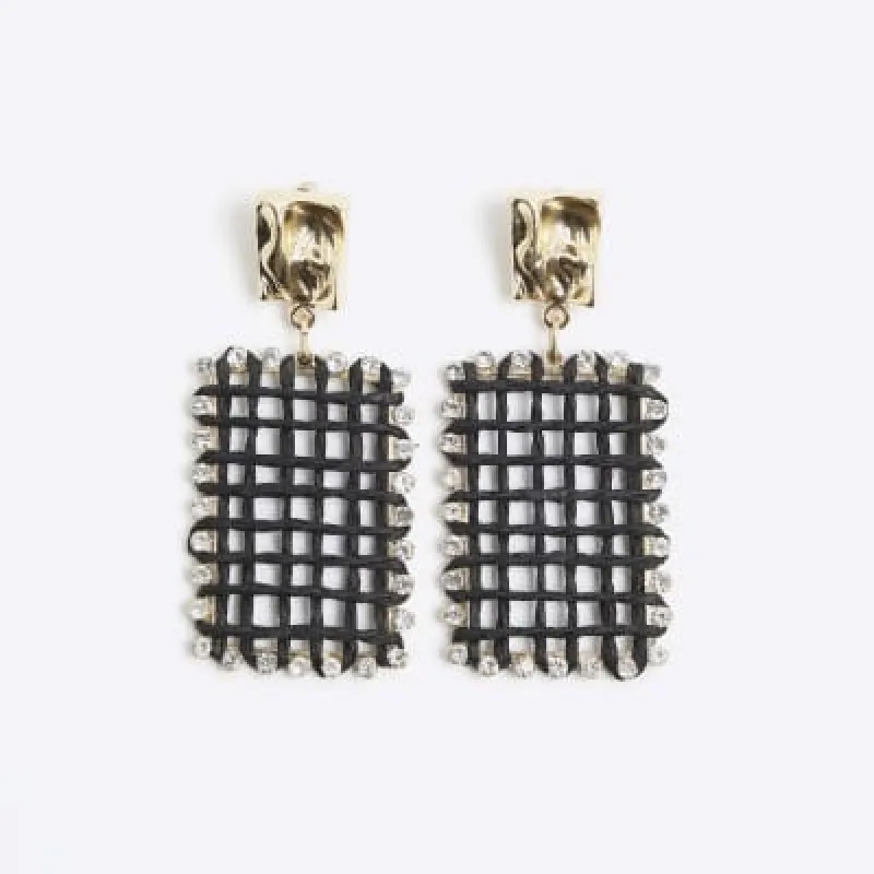 Black Cross Rectangle Drop Earrings sold by River Island
