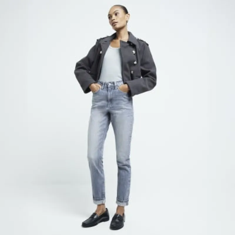 Grey high waisted bum sculpt mom jeans sold by River Island