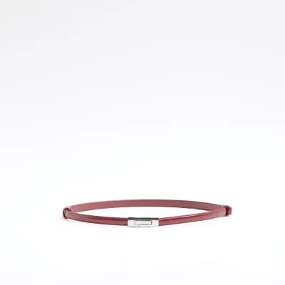 Red Faux Leather Skinny Lock Buckle Belt sold by River Island