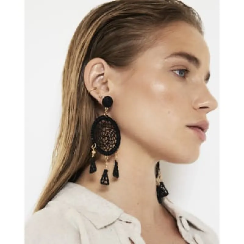 Black Crochet Drop Earrings sold by River Island