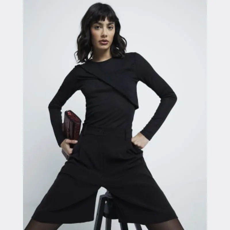 Black Mesh Long Sleeve Twist Top sold by River Island