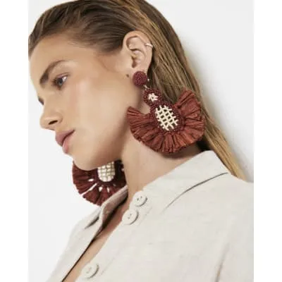 Brown Crochet Raffia Drop Earrings sold by River Island