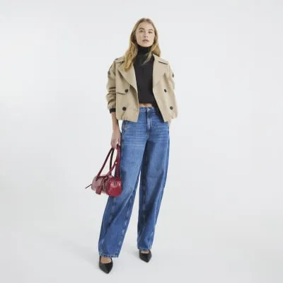 Blue Denim Seamed Barrel Jeans sold by River Island