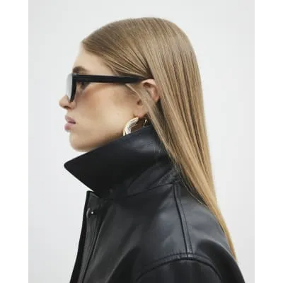 Black Premium Leather Overshirt sold by River Island